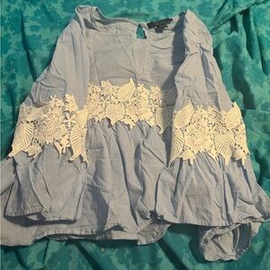 Forever 21 Blue Blouse with White Lace Detail